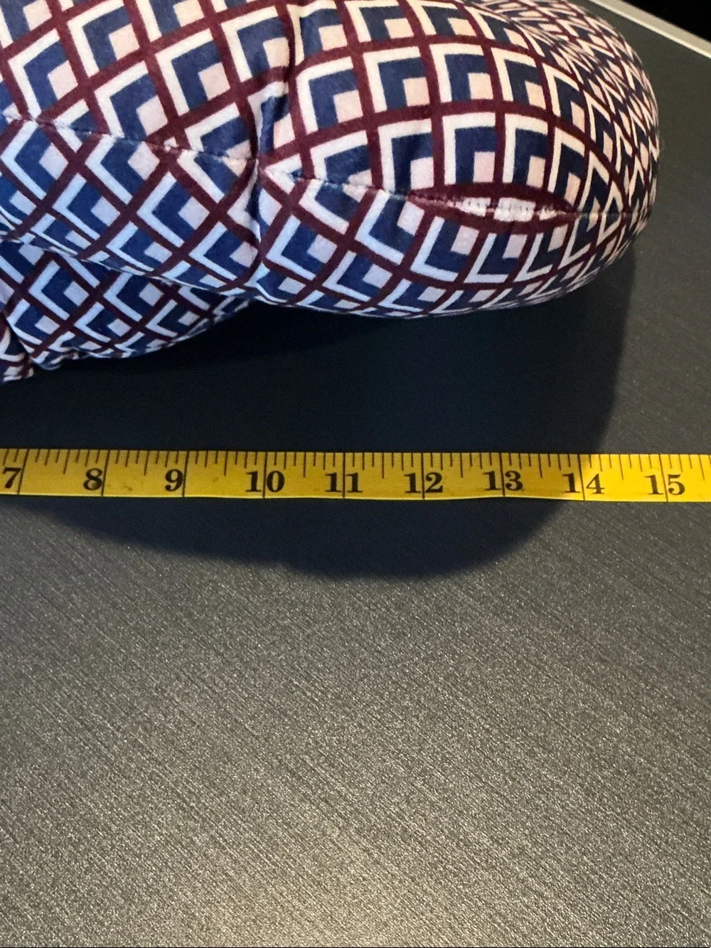 Patterned Throw/Neck Pillow in Navy and White with Burgundy Accents